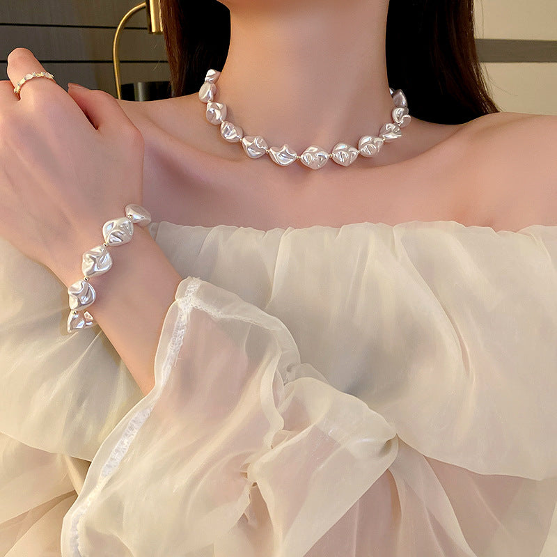 Irregular Pearl Necklace & Bracelet