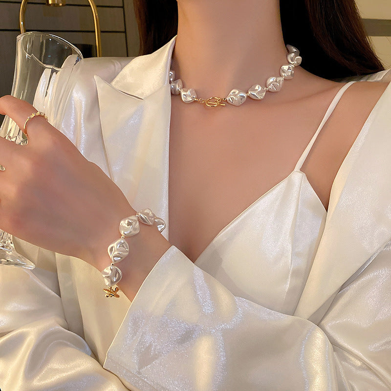 Irregular Pearl Necklace & Bracelet