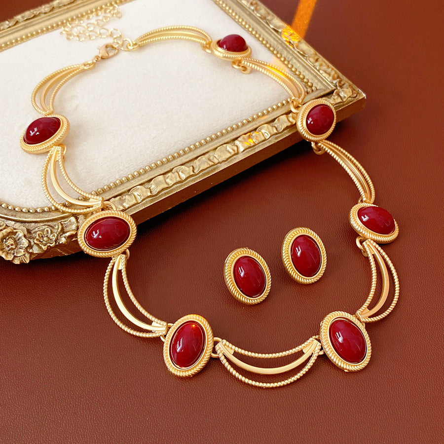 Vintage Gemstone Necklace And Earrings