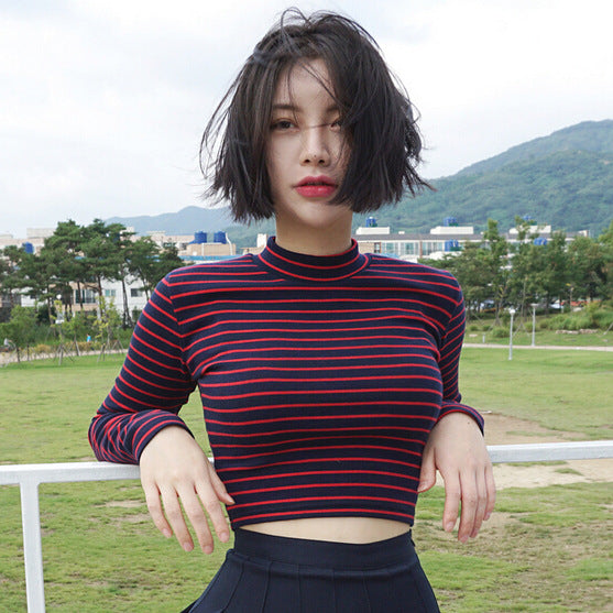 Striped Long Sleeve Crop Top