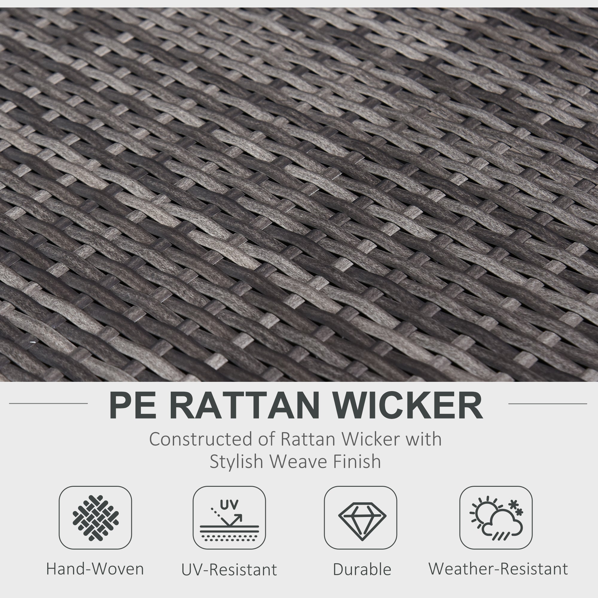 6-Seater Rattan Sofa, Steel Frame-Grey