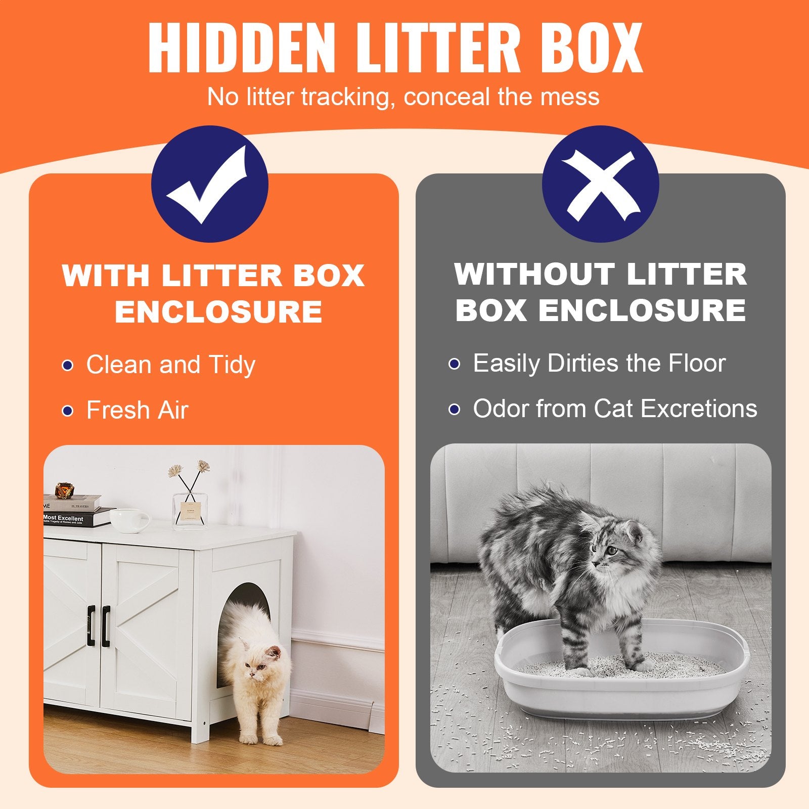 Cat Litter Box Hidden 2 Rooms