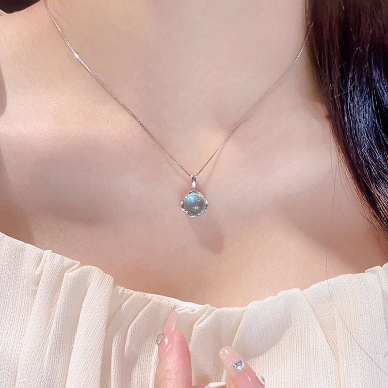 Aquamarine Crystal Necklace For Women A Niche Delicate Collar-style Chain