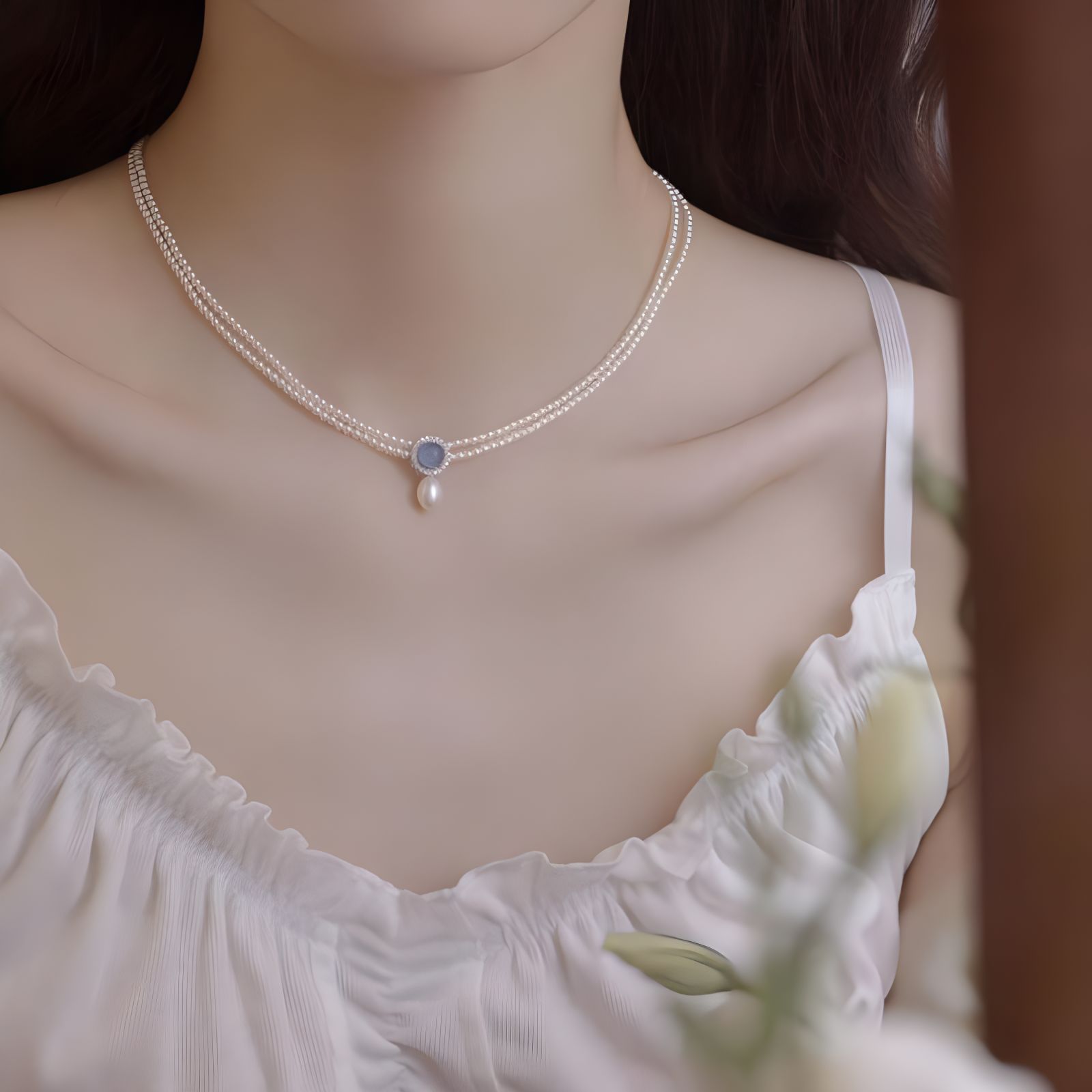 Aquamarine Freshwater Pearl Pendant Necklace