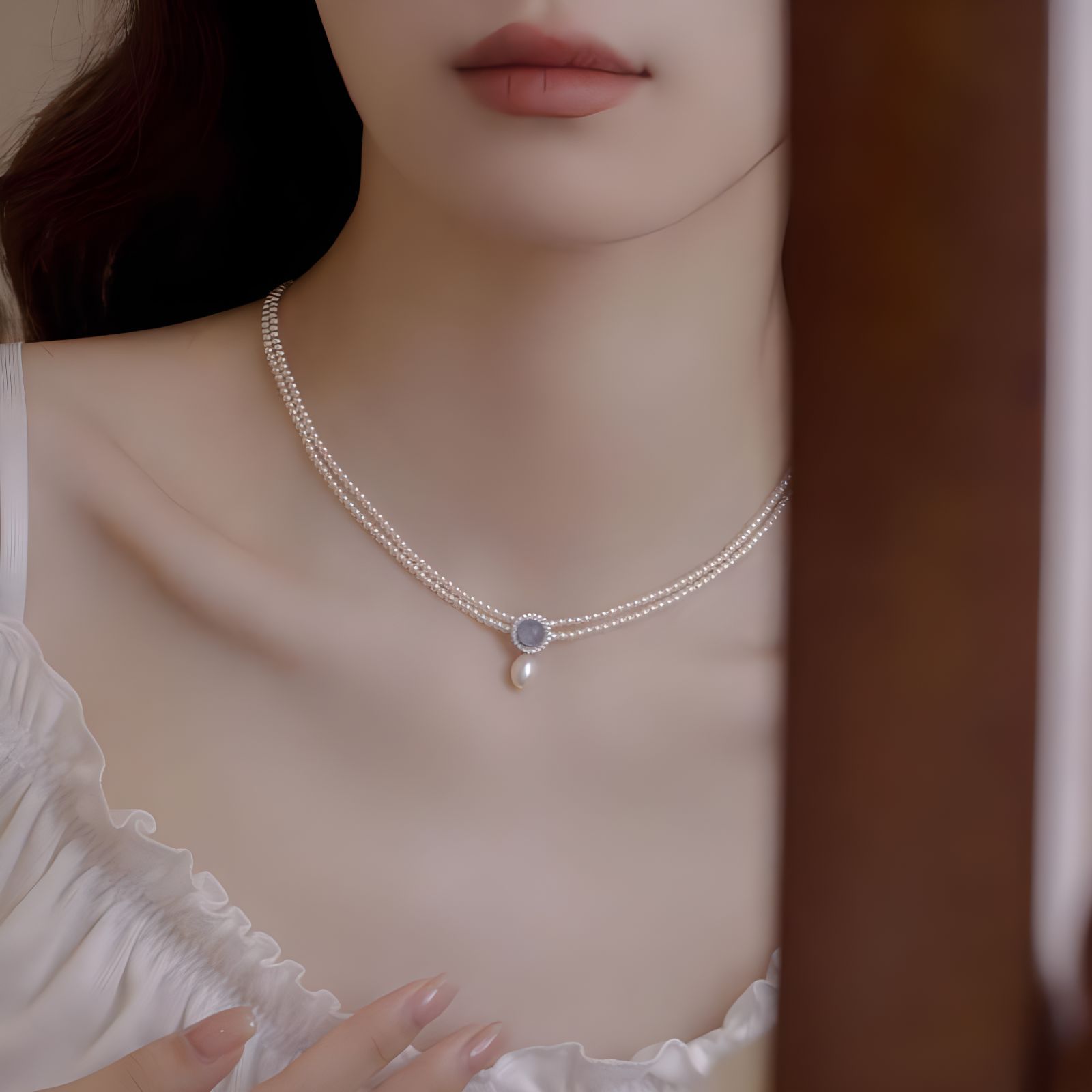 Aquamarine Freshwater Pearl Pendant Necklace