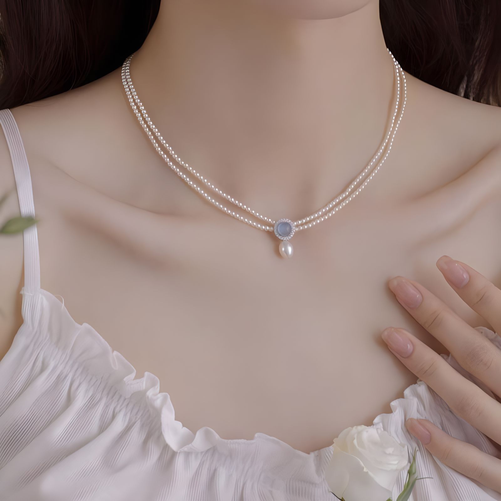 Aquamarine Freshwater Pearl Pendant Necklace