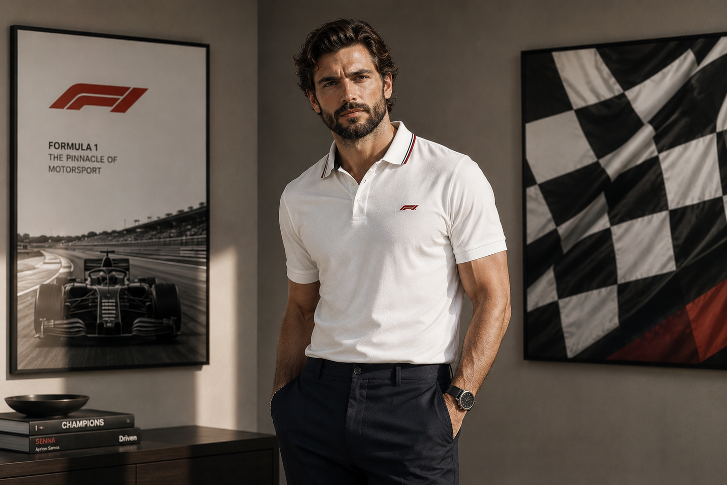 F1 Inspired Premium White Polo Shirt
