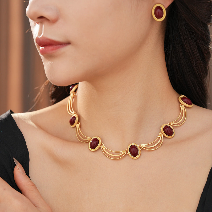 Vintage Gemstone Necklace And Earrings