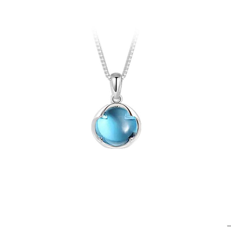 Aquamarine Crystal Necklace For Women A Niche Delicate Collar-style Chain