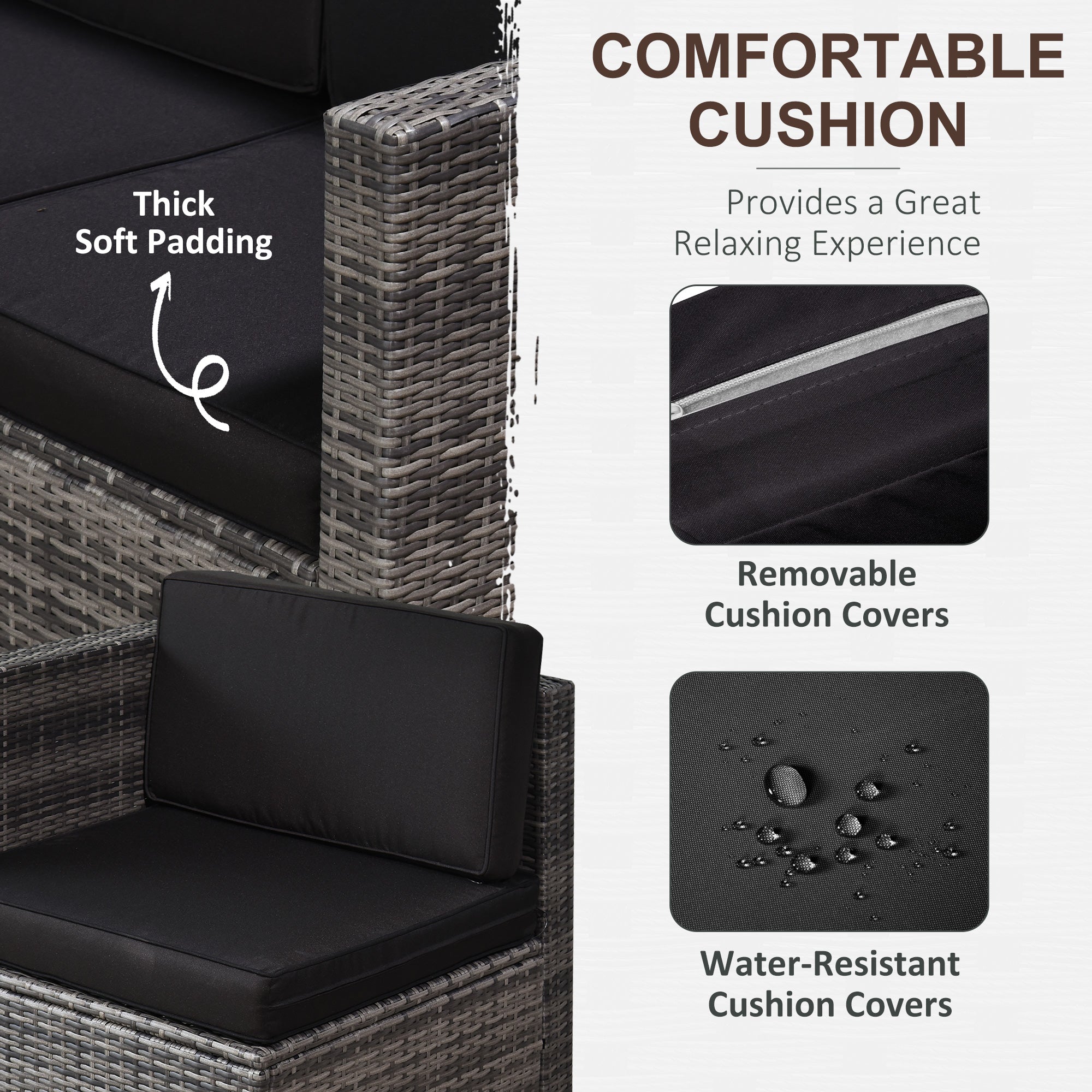 6-Seater Rattan Sofa, Steel Frame-Grey