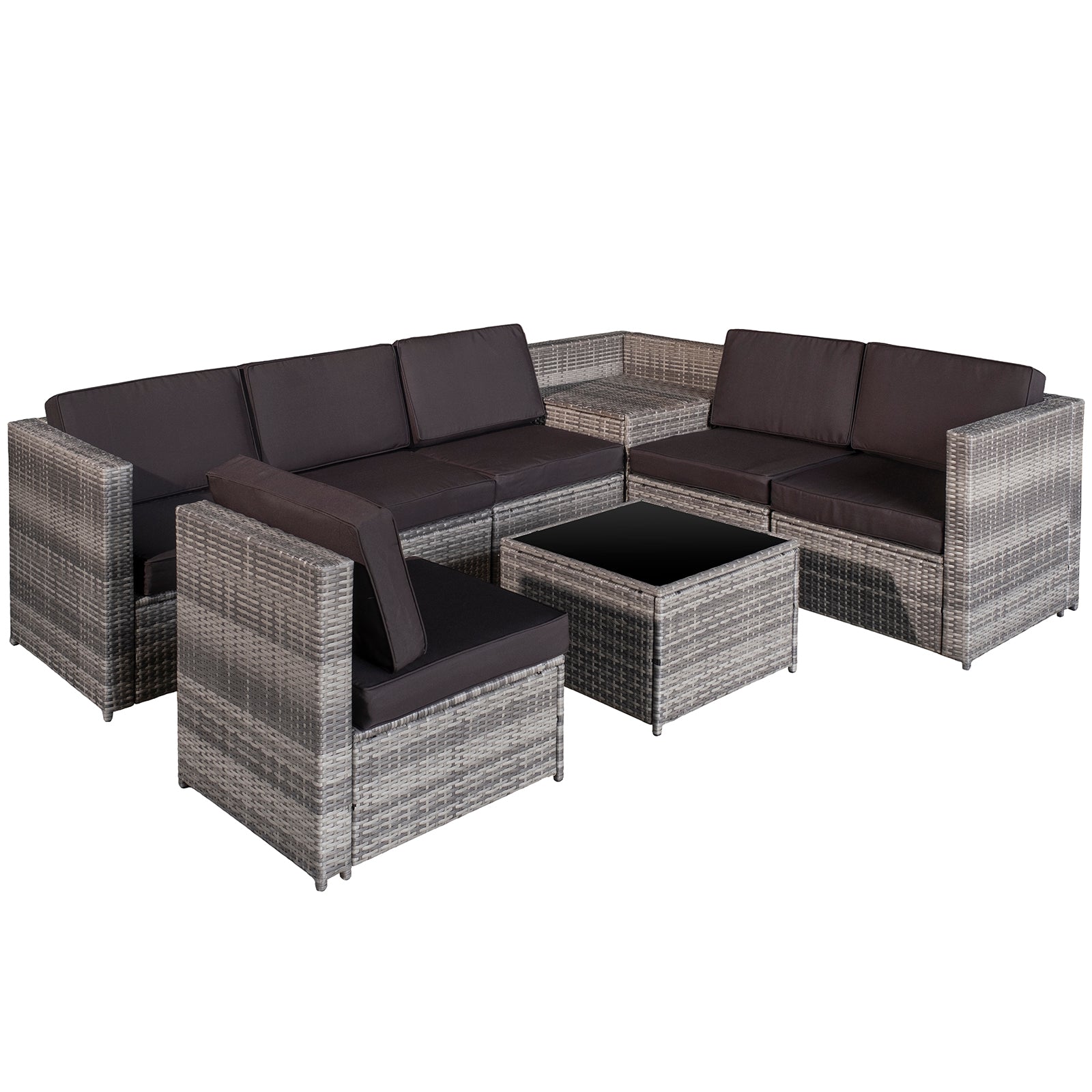 6-Seater Rattan Sofa, Steel Frame-Grey
